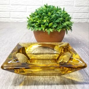 Vintage amber square glass ashtray
